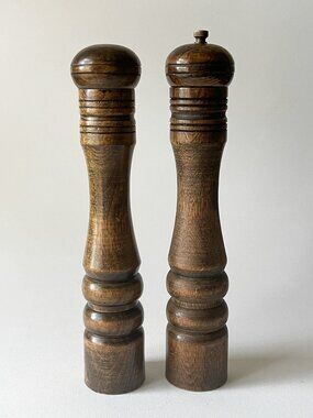 Vintage Imperial Japan 10" Turned Wood Pepper Mill & Salt Shaker Set MCM